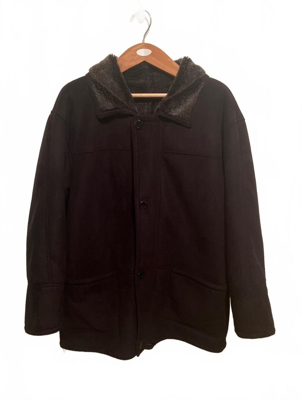 Sergio Benini Men's Black Faux Fur Lined Polyester Coat XL